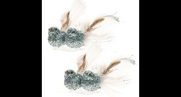 8x stuks decoratie vogels op clip glitter ijsblauw 11 cm - Decoratievogeltjes/kerstboomversiering/bruiloftversiering