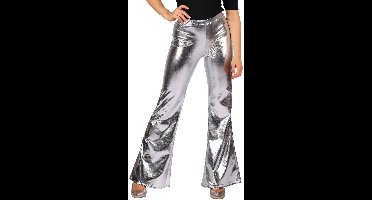 Damesbroek Flared Metallic Zilver - Dames - Verkleedkleding - Carnavalskleding - Zilveren Broek - Maat S/M