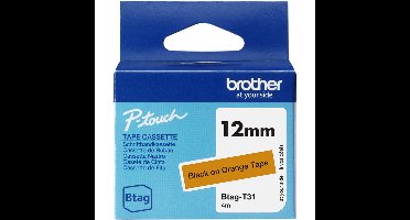 BTAG-T31 Labeltape 12 mm x 4 m Zwart op Oranje - Duurzame, Afwasbare Labelrol