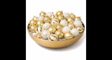 Feeric Christmas Kerstballen - 60x st - wit met goud mix - diverse maten - kunststof