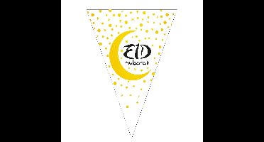 Funny Fashion Ramadan - Eid Mubarak - vlaggenlijn/slinger wit/goud 5 meter