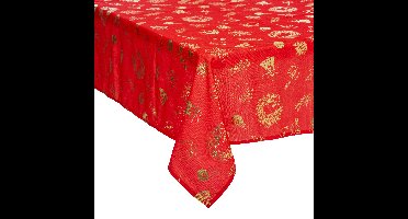 Tafelkleed Kerst thema - rood/goud - polyester - 240 x 140 cm