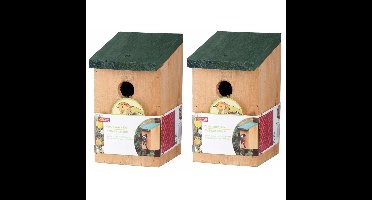 Vogelhuisje - 2x - met groen dak - 22 cm - nestkastje - hout