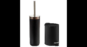 5Five Badkamer accessoires set - zwart - metaal - pedaalemmer/wc-borstel
