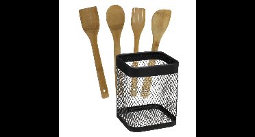 5five Keukengerei - houten spatels set 4-delig - metalen houder