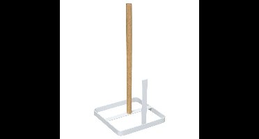 5Five Keukenrolhouder - ijzer/hout - 15 x 30 cm - wit - Keukenpapier houder