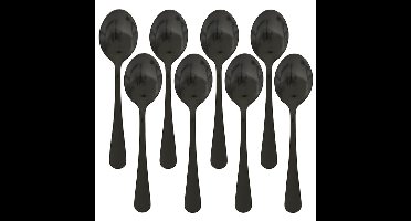 5five Theelepels/dessertlepels/koffielepels - 12x - Zwart - 14 cm - RVS