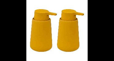 5Five Zeeppompje/dispenser - 2x - keramiek - geel - 250 ml - keuken/toilet/badkamer