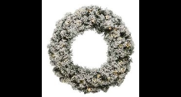 Decoris Kerstkrans - groen met kunstsneeuw - LED verlichting - 60 cm