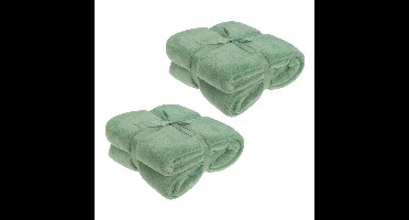 Fleece dekens/plaids - 2x - groen - 180 x 230 cm