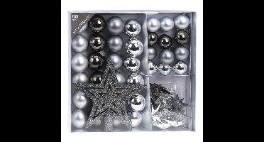 H&S Collection Kerstboomversiering - 44-delig - kunststof - grijstinten