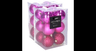 Kerstballen - 36x stuks - 6 cm - fuchsia roze - kunststof - mix - kerstversiering