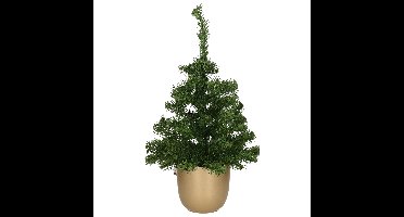 Kunst kerstboom/kunstboompje groen in gouden pot H60 cm