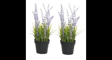Lavendel kunstplant in pot - 2x - lila paars - D15 x H30 cm