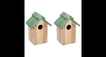 Lifetime Garden Vogelhuisje - 2x - hout - 24 x 18 x 14 cm - groen dak - nestkastje