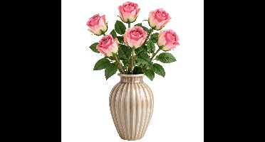 Mica Decorations Kunstbloem - 6x - roos - roze - 69 cm