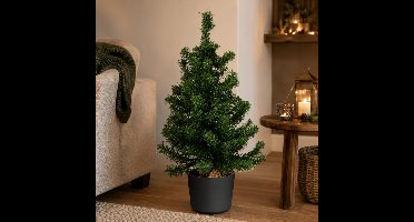 Mini kerstboom groen - in kunststof pot antraciet grijs - 75 cm - kunstboom