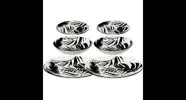 Servies set Palm Leaf - 2x - 36-delig - zwart - aardewerk dinerservies - tafelservies - 12 personen