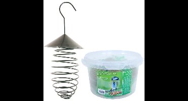Vogel vetbolhouder met dak donkergroen 25 cm inclusief 14 vetbollen