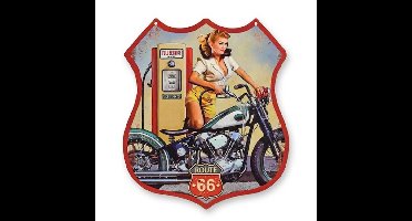 Wandplaat Route 66 Benzinepomp Girl