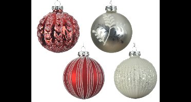 Decoris Kerstbal Glas Wit/rood