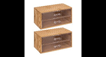 2x stuks 5five sieraden/make-up organizer - 2 lades - 19x12cm - bamboe