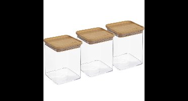5Five - 3x - Keuken opslag voorraadpot - kunststof/bamboe - 1000 ml