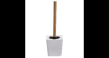 5five Toiletborstel met houder - wit - kunststof/bamboe - 38 cm