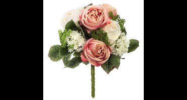 Atmosphera kunstbloemen - boeket - wit/roze - rozen - 35 cm