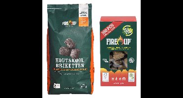 BBQ starterspakket - houtskool briketten 5 kilo - barbecue aanmaakblokjes 100x