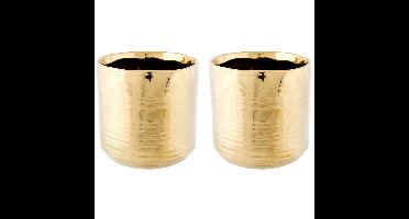 Cosy at Home Bloempot Cerchio - 2x - goud - keramiek - 13 cm
