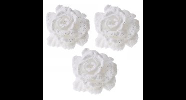 Cosy & Trendy Kerstboomversiering bloem op clip - 6x - wit besneeuwd