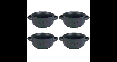 Cosy & Trendy soepkom van aardewerk - 8x - donkergrijs - 470 ml