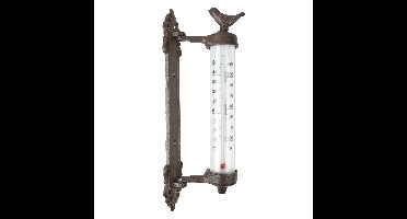 Esschert Design Wandthermometer - 1x - gietijzer - met vogel - 27 cm