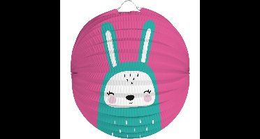 Folat Lampion konijn - 22 cm - roze - papier