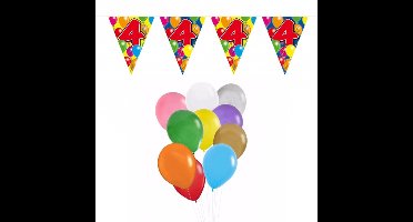 Folat Verjaardag 4 jaar feestartikelen - ballonnen - vlaggetjes