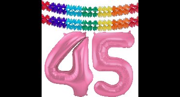 Folat Verjaardag Leeftijd folieballon - 45 jaar - roze - 86 cm
