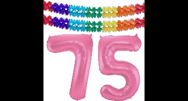 Folat Verjaardag Leeftijd folieballon - 75 jaar - roze - 86 cm