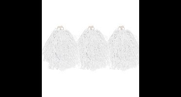 Funny Fashion Cheerballs/pompoms - 6x - wit - met franjes en ring handgreep - 28 cm