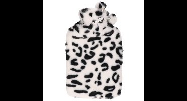 H&S Collection Warmwaterkruik - met zachte dierenprint hoes - wit/zwart - 1,75L - kruik