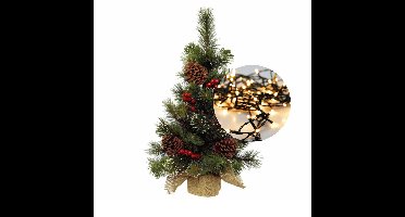 Mini kerstboom 45 cm - met kerstverlichting warm wit 300 cm - 40 leds