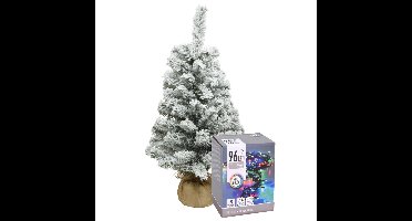 Mini kerstboom - 60 cm - met sneeuw en kerstverlichting gekleurd
