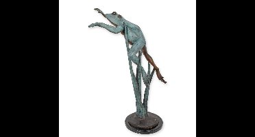 A BRONZE SCULPTURE OF A LEAPING FROG