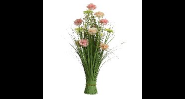 Kunstgras boeket bloemen - anjers - roze tinten - H70 cm - lente boeket