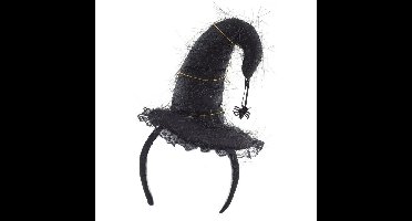 Funny Fashion Halloween heksenhoed - mini hoedje op diadeem - one size - zwart - meisjes/dames