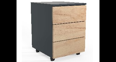VCM Rolcontainer Dalosa 45 met push-to-open functie (Antraciet/honingeiken, 3 lades)