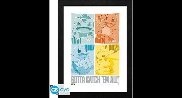 Pokemon Framed Print - Pikachu & Kanto Starters
