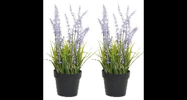 2x stuks lavendel kunstplant in pot - lila paars - D15 x H30 cm