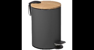 5Five Pedaalemmer - donkergrijs - metaal - 3 L - 24 cm - prullenbak