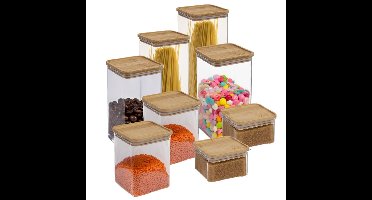 5Five - Voedsel/keuken voorraadpotten set - 8x stuks - kunststof en bamboe